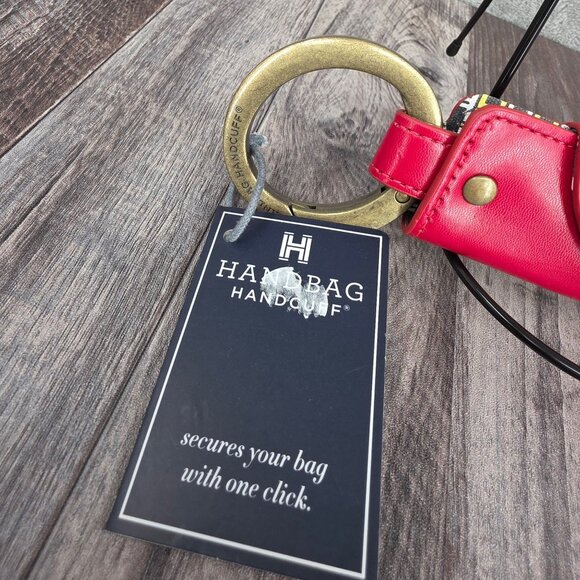 Handbag Handcuff Bag Restraint Security Cuff Strap Cherry Red Faux Leather New - Picture 2 of 9